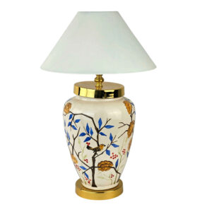 Keramische Vaas Tafel Lamp Handgemaakt in Oosterse Stijl met Vogel & Bloem Motief