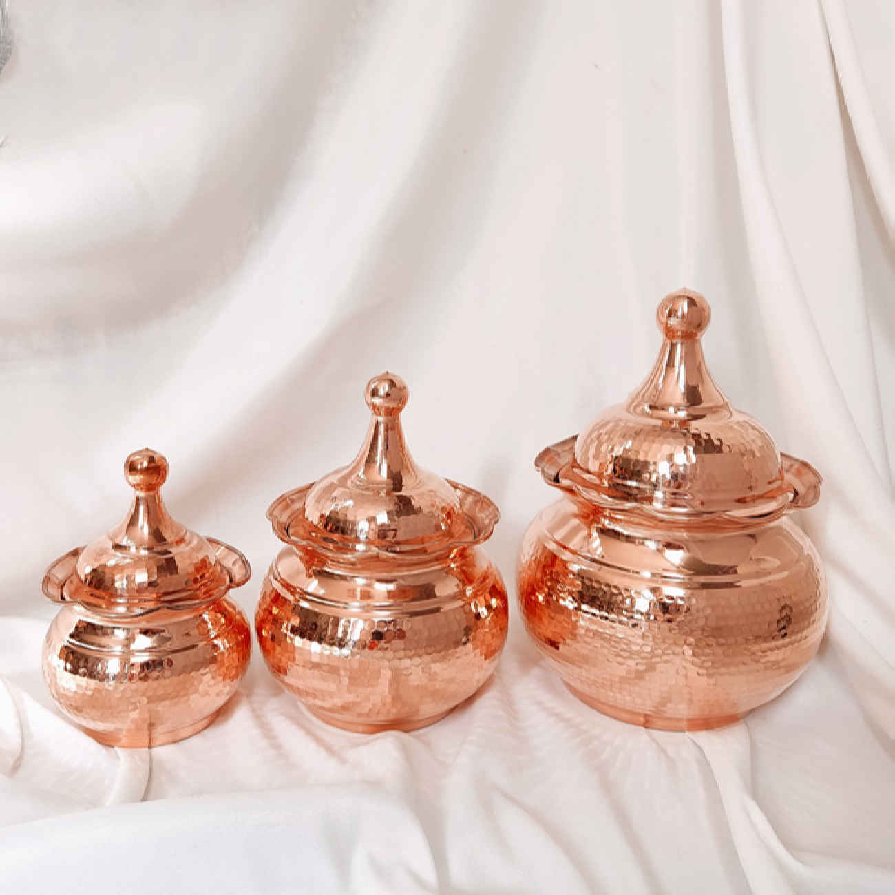 Handgemaakte Koperen Opbergpot – Set van 3