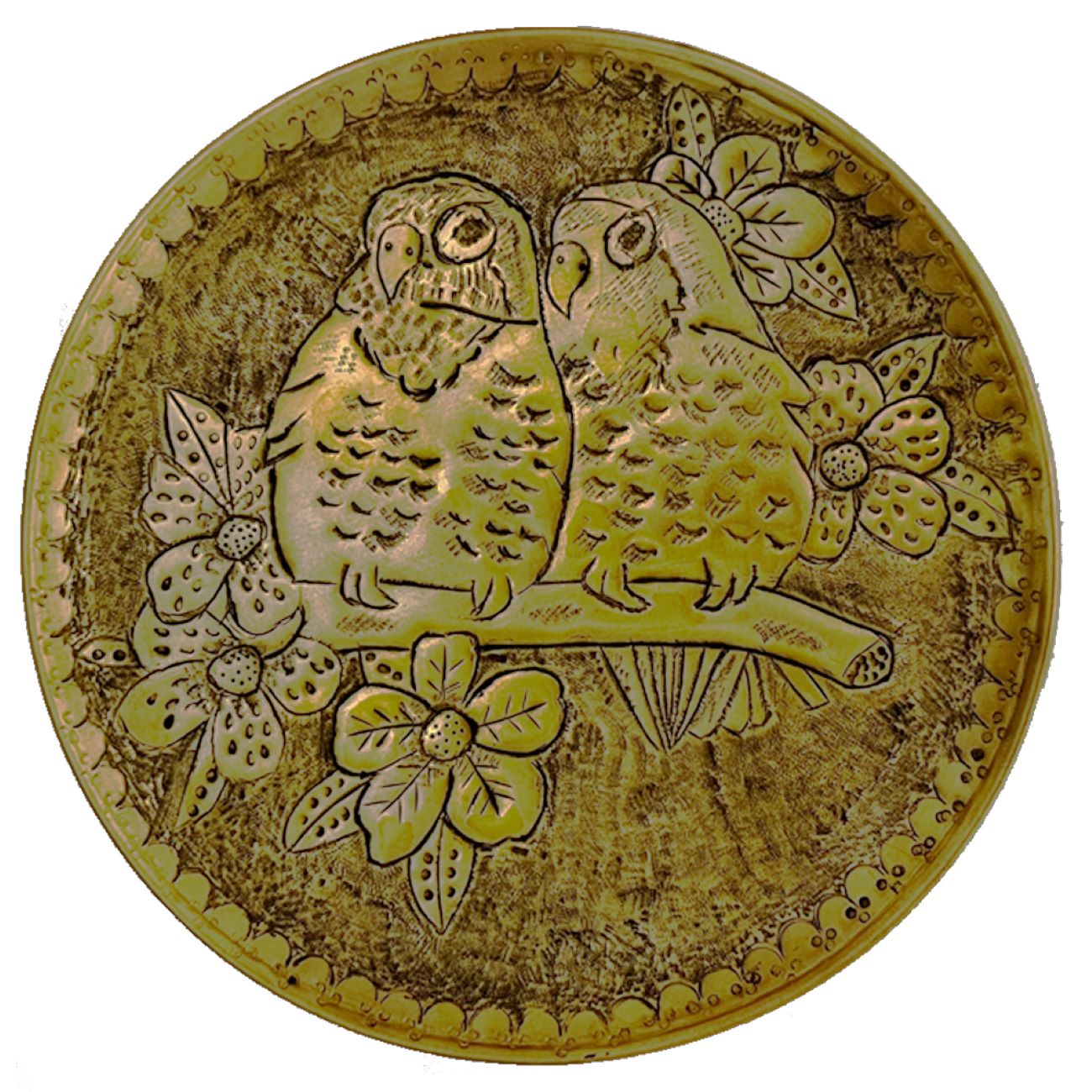 Decoratief Messing Dienblad Handgegraveerd Ghalamzani Rond met Vogels & Bloemen