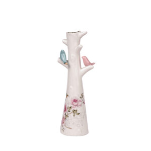 Decoratieve Keramische Mini Vaas met Bloem & Vogel Ontwerp Wit