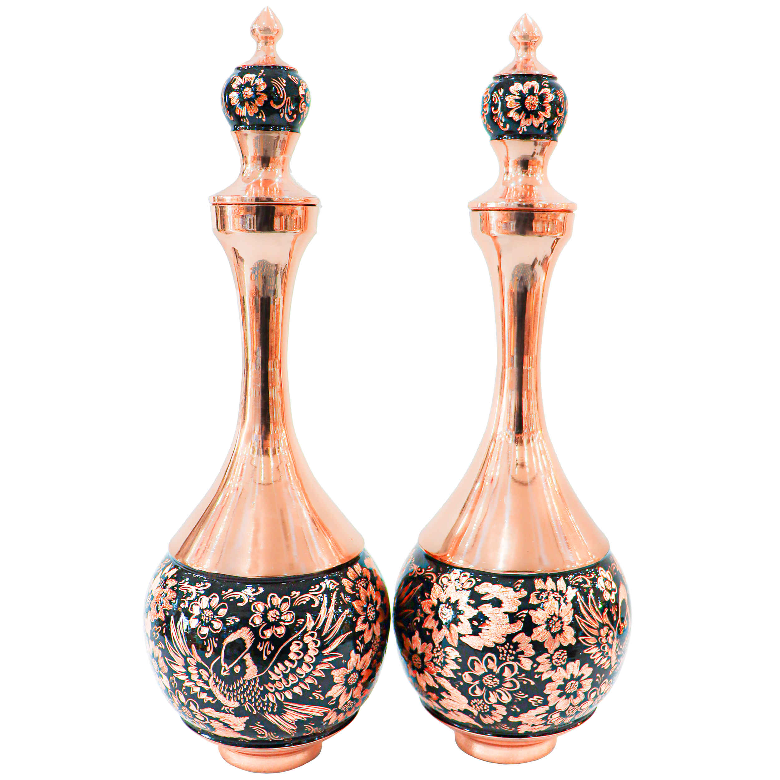 Decoratieve Koperen Fles Perzisch Handgemaakt Gegraveerd Perzisch Geïnspireerd (x2)