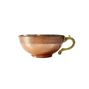 Decoratieve Koperen Kom Handgemaakt met Messing Handvat