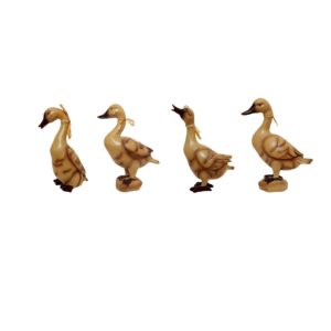 Set van 4 Decoratieve Eendenbeeldjes – Keramiek & Hars
