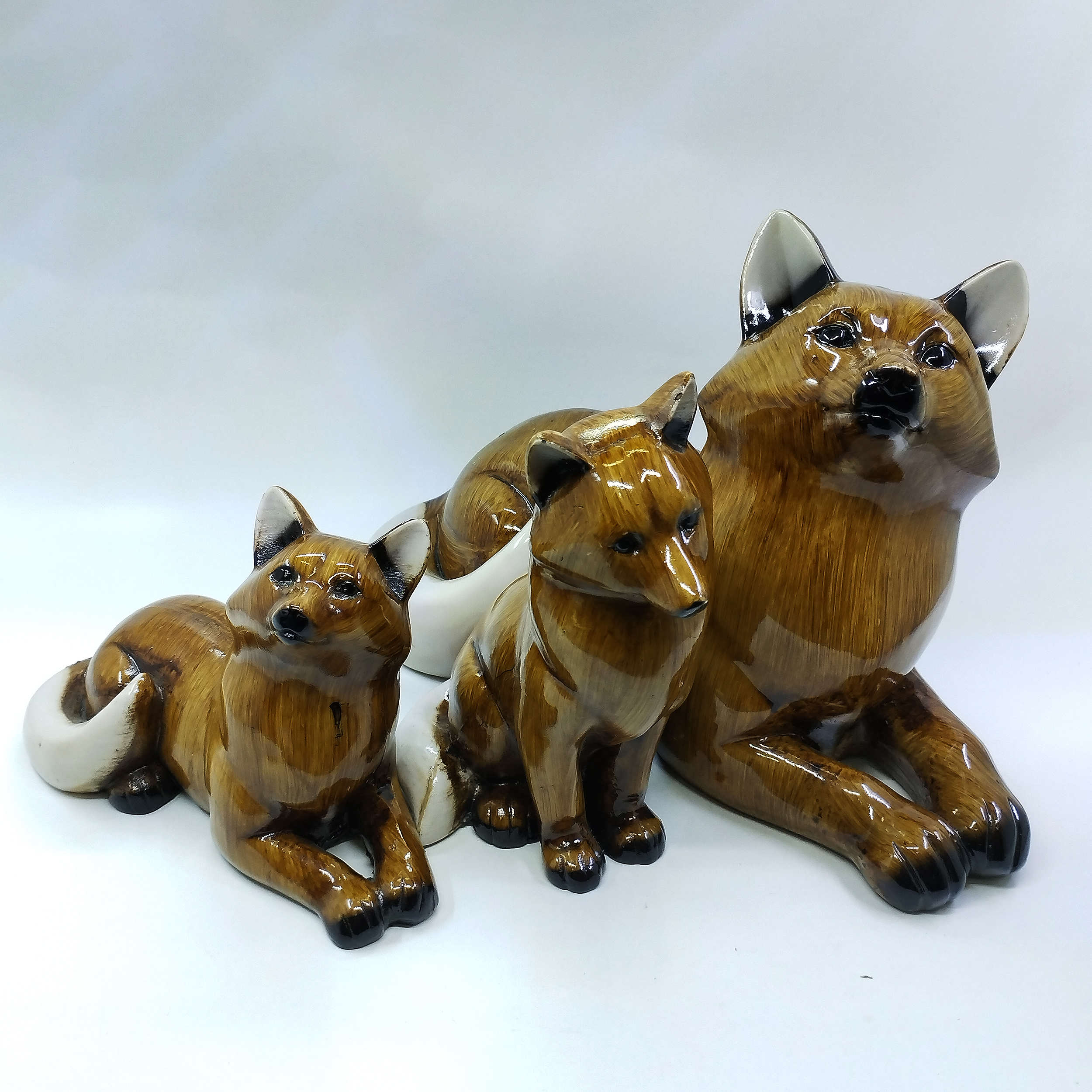 Decoratieve Vos Beeldjes – Bruine Bosdieren (Set van 3)