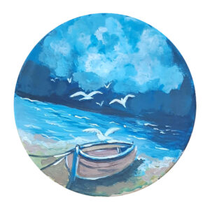 Decoratief Aardewerken Bord Handgeschilderd met Boot aan het Strand Ontwerp