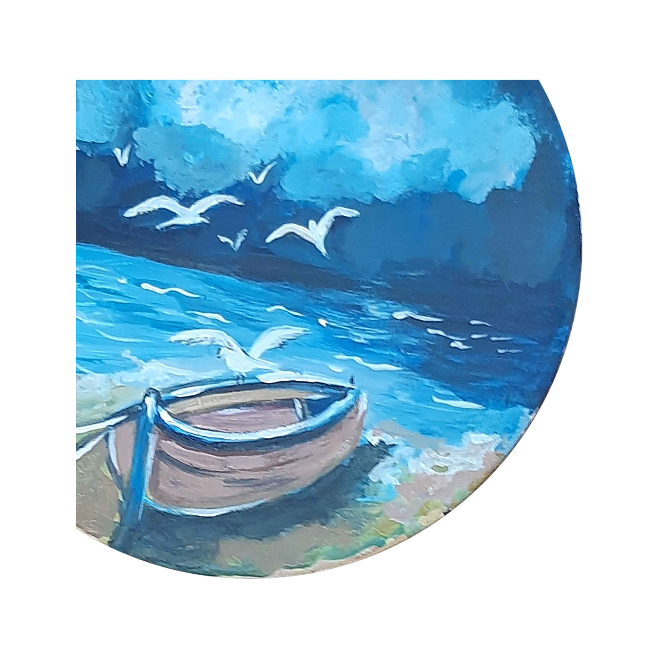 Decoratief Aardewerken Bord Handgeschilderd met Boot aan het Strand Ontwerp