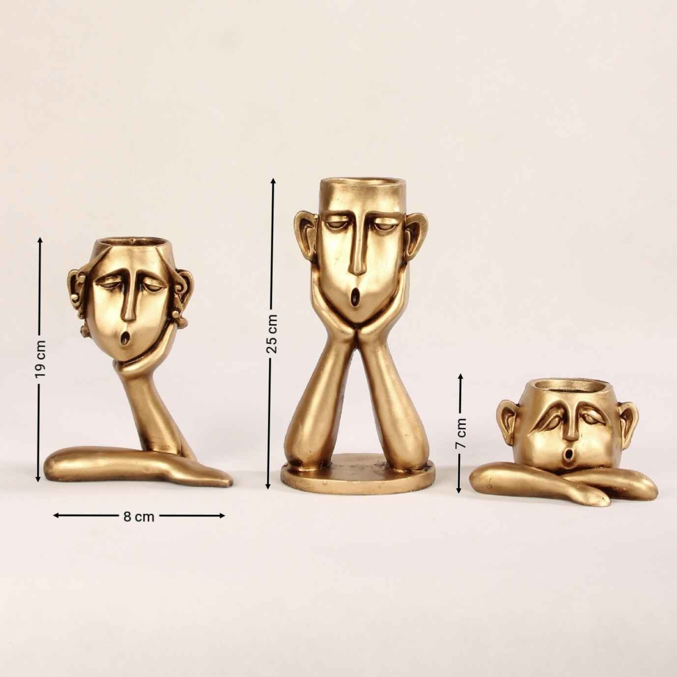 Set van 3 decoratieve sculptuurvazen met een menselijk gezichtsontwerp, een gedurfd modern artistiek statement