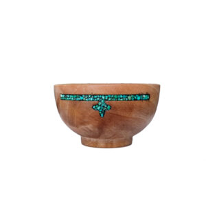 Decoratieve Houten Kom met Turkoois Inleg Artistiek Handgemaakt