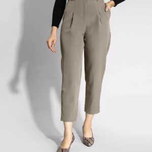 Khaki Geplooide Damesbroek met Riem