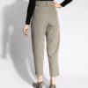 Khaki Geplooide Damesbroek met Riem