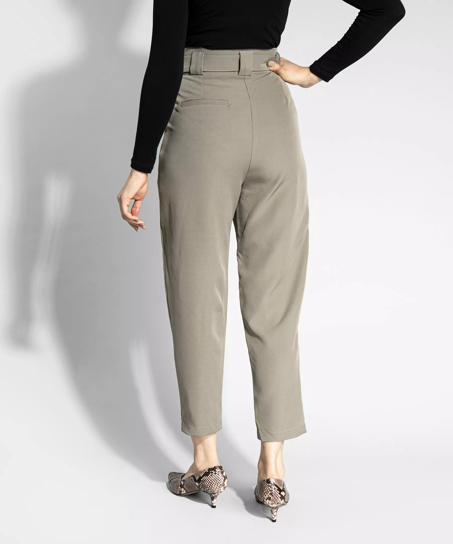 Khaki Geplooide Damesbroek met Riem