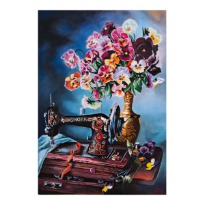 Origineel Bloemenkunst Schilderij – Olie op Canvas door Ahmad Motaghedi
