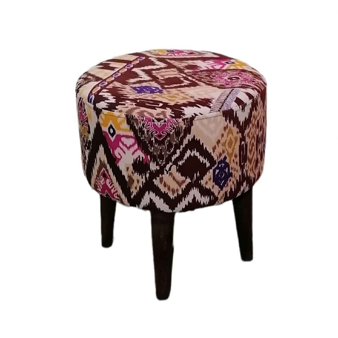 Ronde Voetenbank – Perzische Kunst Geometrisch – Cream
