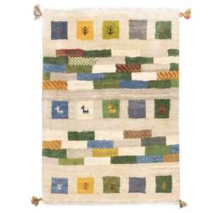 Handgeknoopt Perzisch Kheshti Gabbeh tapijt – Geometrisch, Crème, Wol
