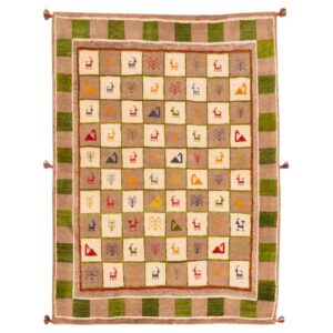 Handgeknoopt Perzisch geometrisch Gabbeh tapijt – Geruit, Crème, Wol