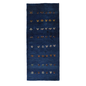 Handgeknoopt Perzisch minimalistisch Gabbeh tapijt – Effen, Marineblauw, Wol