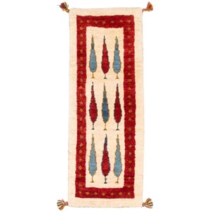 Handgeknoopt Perzisch levensboom Gabbeh loper – Rood, Wol