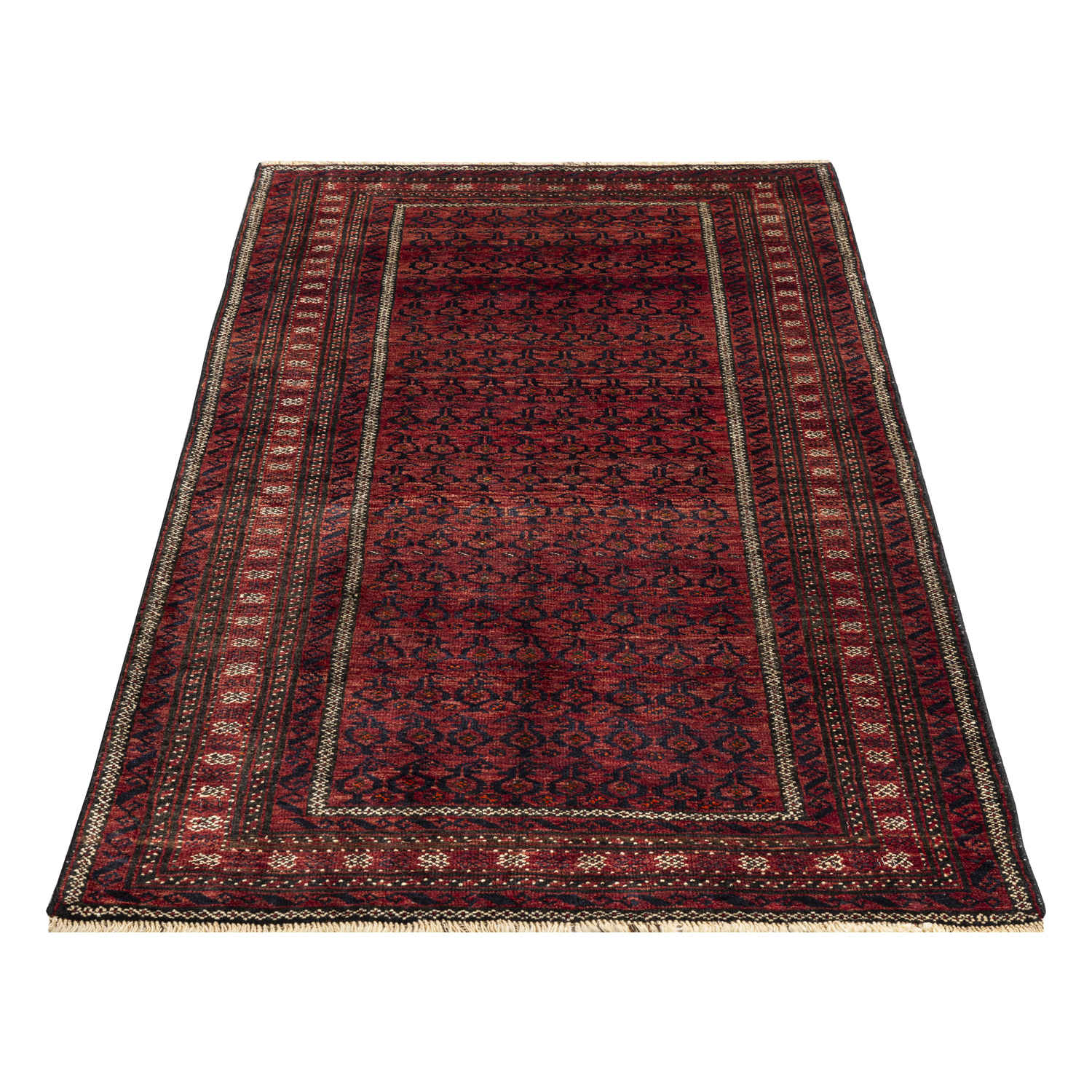 Handgeknoopt Perzisch Baluchistan Tribaal Tapijt (Bukhara Design) – Kastanjebruine Wol
