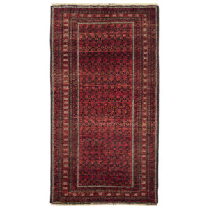 Handgeknoopt Perzisch Baluchistan Tribaal Tapijt (Bukhara Design) – Kastanjebruine Wol