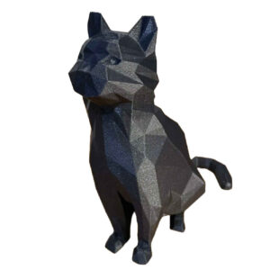 Geometrisch Zittende Zwarte Kat Kubisme Beeldje – Moderne Sculptuur