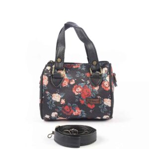 Klassieke Satchel Tas met Bloemen – Zwart