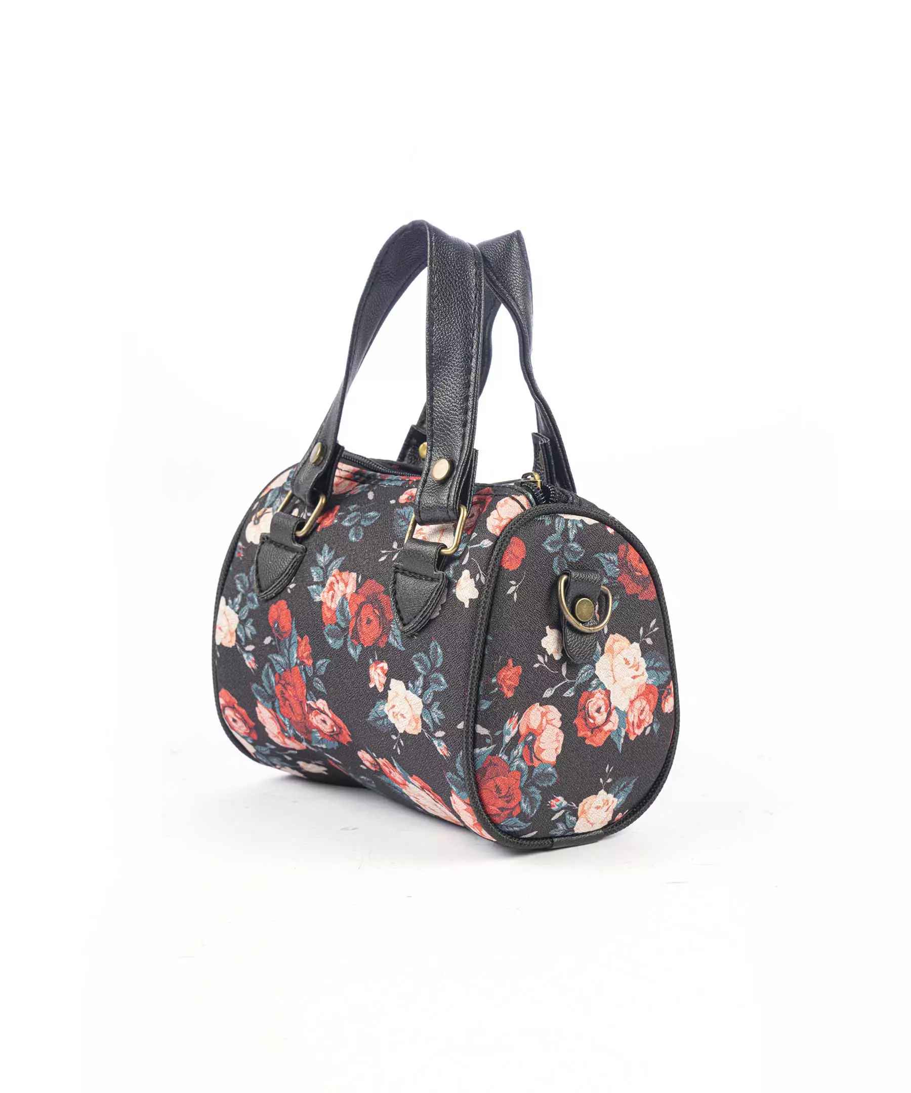 Klassieke Satchel Tas met Bloemen – Zwart