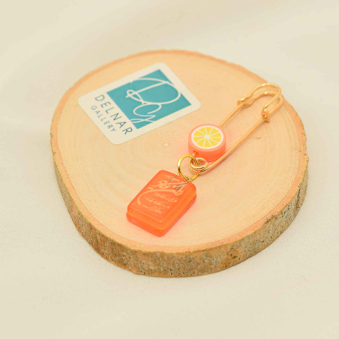 Islamitische Veiligheidsspeld Broche voor Pasgeborene in Fantasie Oranje Ontwerp