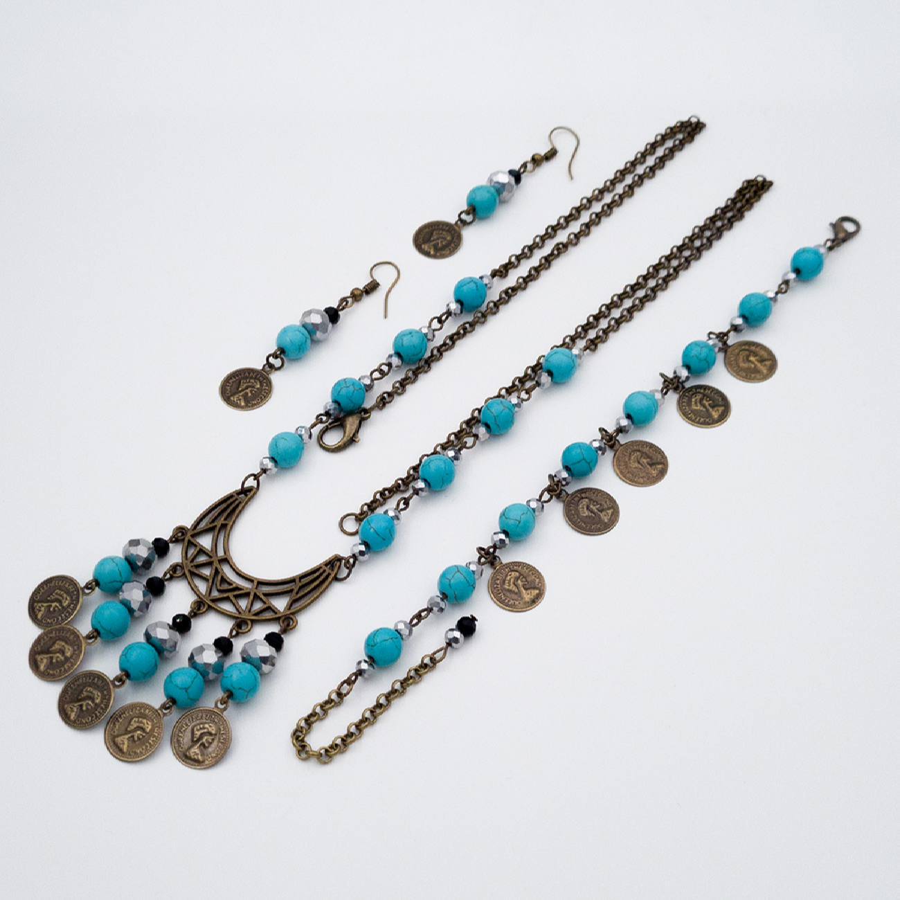 Turkoois Sieradenset – Blauwe Stenen & Munten