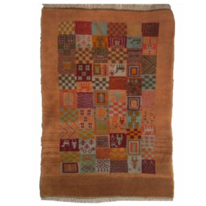 Echt handgeknoopt Perzisch geometrisch Gabbeh tapijt – Geruit, Bruin, Wol