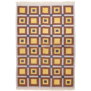 Perzische Kilim Fars Handgeweven – Bruin Geometrisch – Wollen Vloerkleed