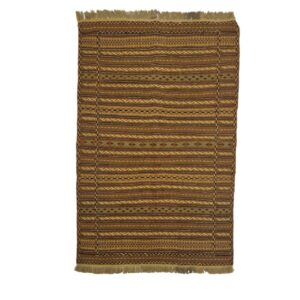 Perzisch Kilim Tapijt — Handgeweven Wol — Gestreept Bruin