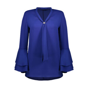 Damesblouse met Lange Mouwen – Blauw Crepe