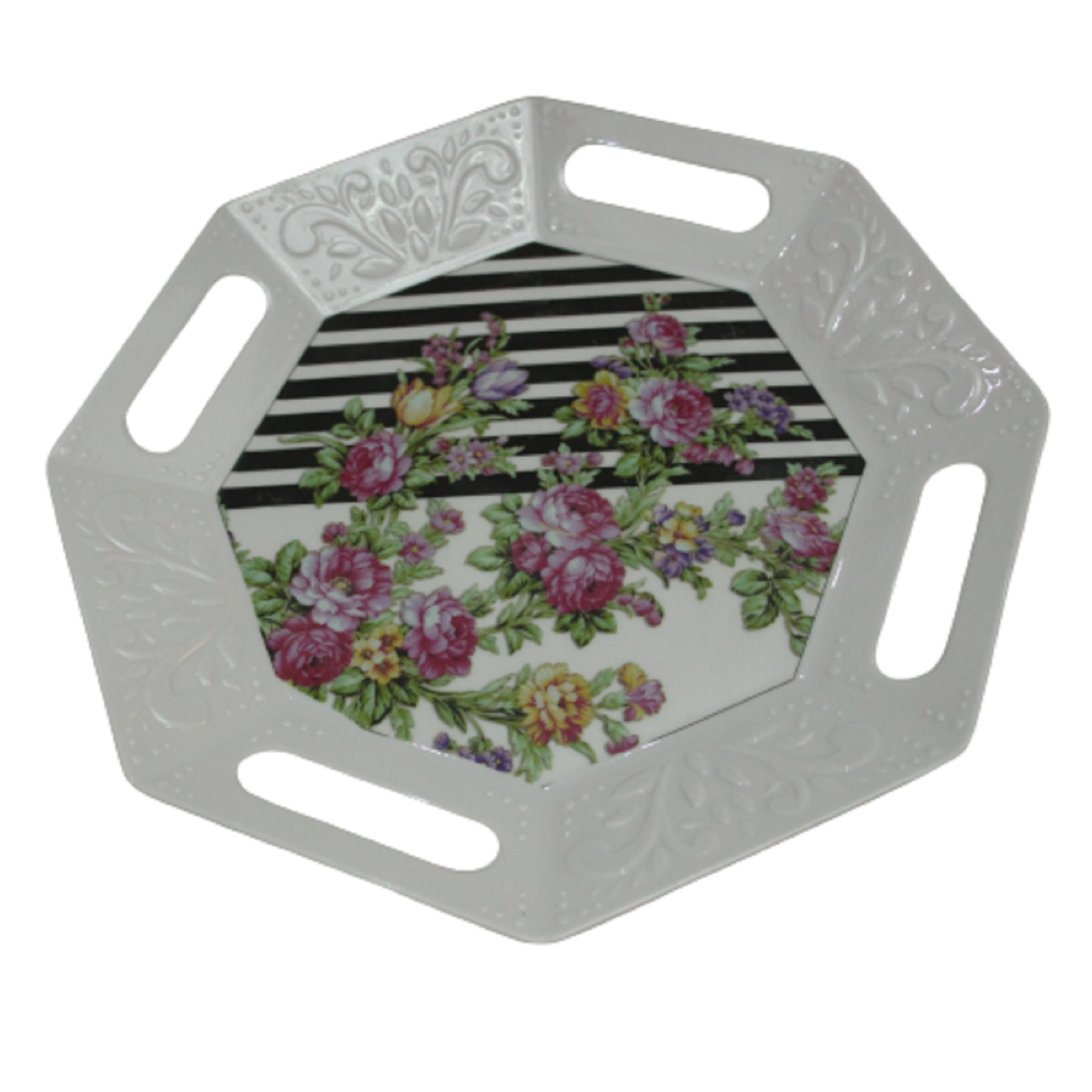 Melamine dienblad – Achthoekig dienblad met bloemenpatroon