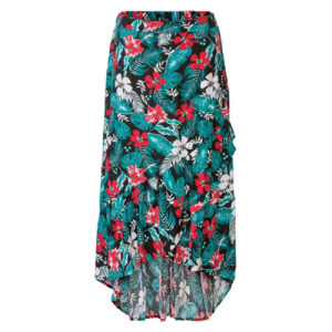 Midi Rok met Bloemenontwerp – Cyaan