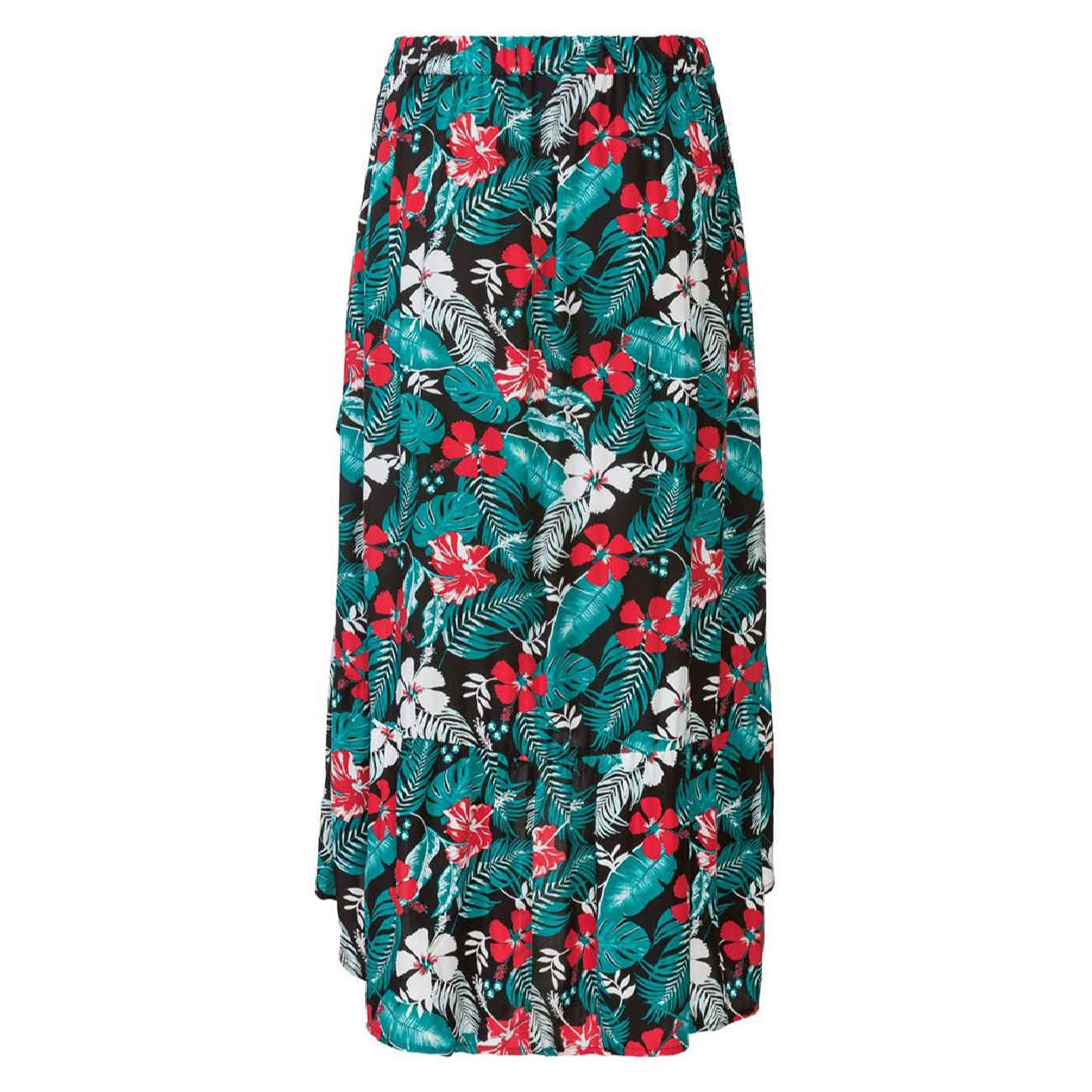 Midi Rok met Bloemenontwerp – Cyaan