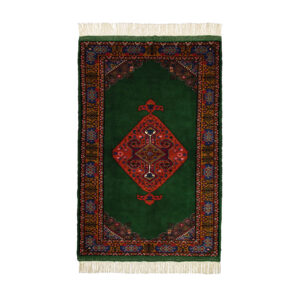 Handgeknoopt Perzisch Golestan Tribaal Tapijt (Bloemenmedaillon) – Groene Wol