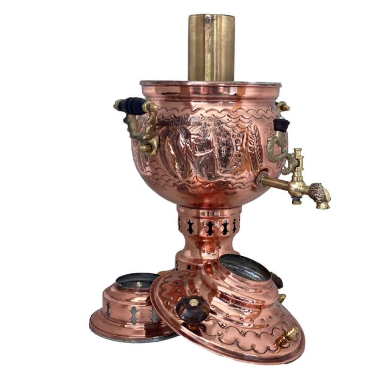Perzische Koperen Samovar Decoratieve Houtskool Theemaker 3 Liter