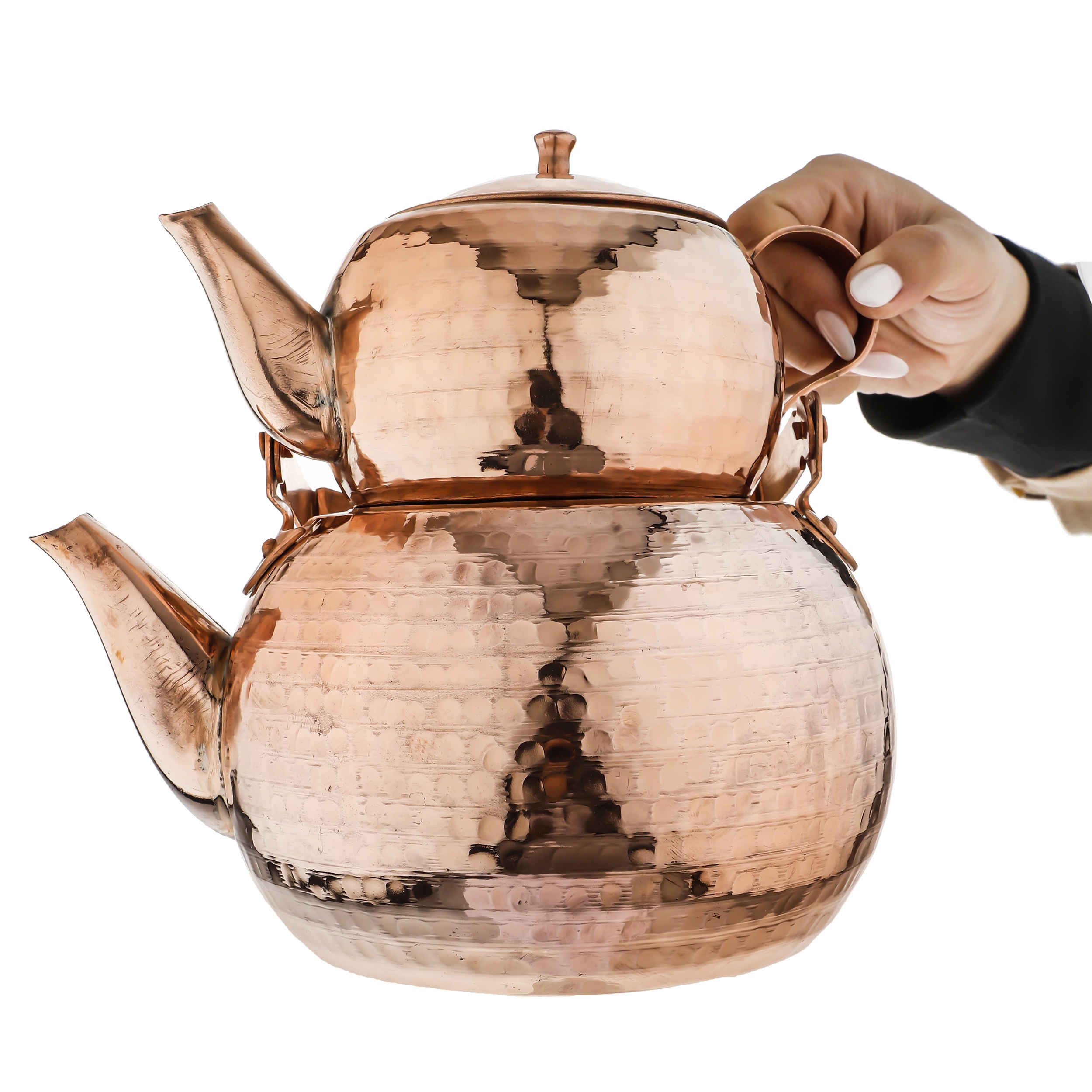 Perzische Dubbele Koperen Theepot – Behdad Gehamerd Koper