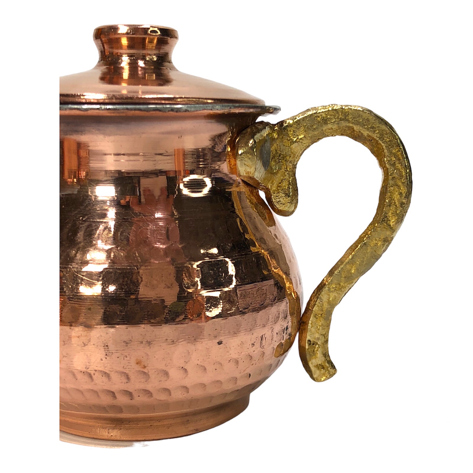Perzische Koperen Theepot Gehamerd met Messing Handvat Bardia