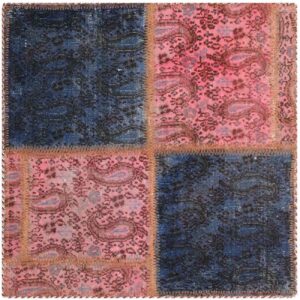 Vintage Perzisch Handgeknoopt Patchwork Tapijt Roze Vierkant