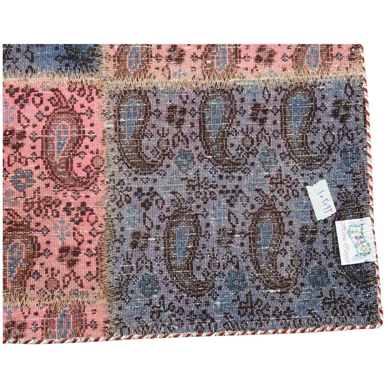 Vintage Perzisch Handgeknoopt Patchwork Tapijt Roze Vierkant