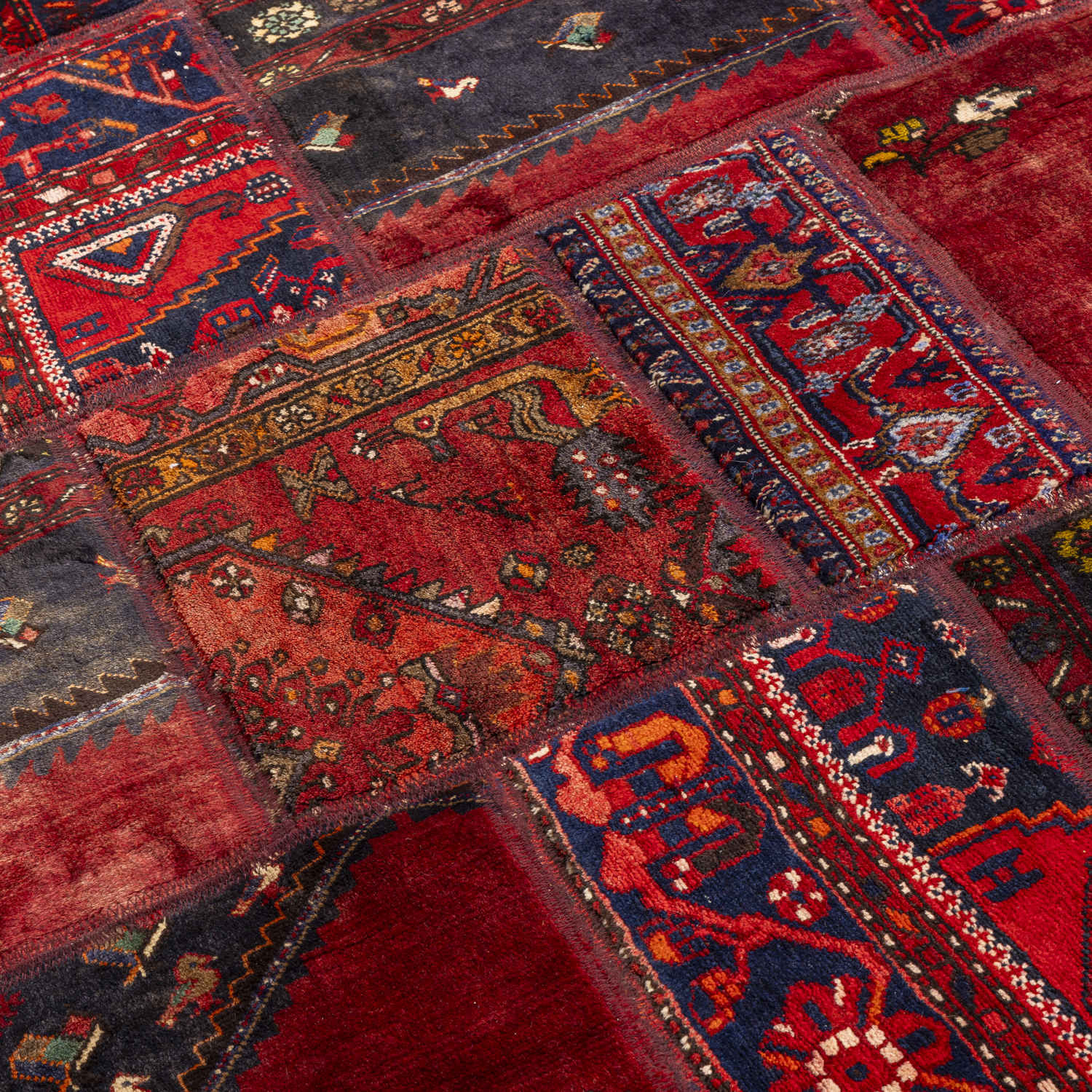 Vintage Perzisch Handgeknoopt Patchwork Tapijt Rood
