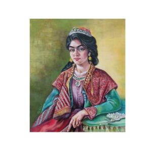 Origineel Perzisch Qajar Kunstschilderij: Olie op Doek, Portret van Qajar Meisje