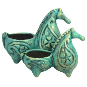 Handgemaakte Perzische Aardewerk Kandelaar Set – Paard Design
