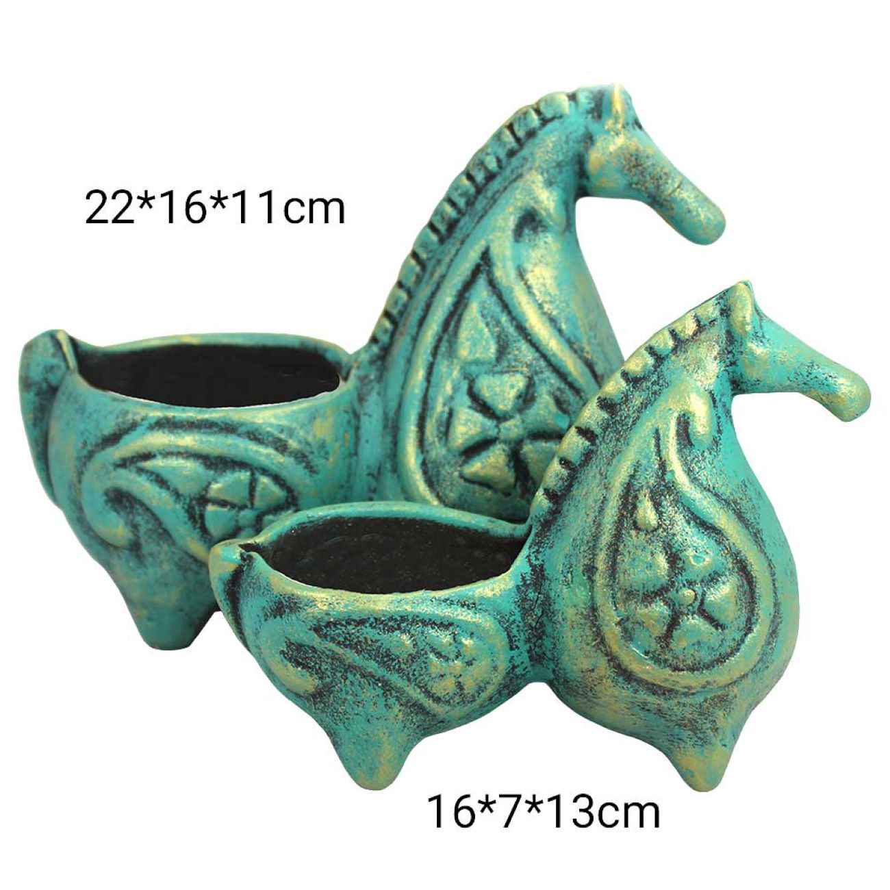 Handgemaakte Perzische Aardewerk Kandelaar Set – Paard Design