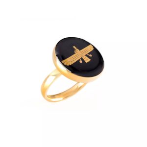 Stalen Zegelring Faravahar – Onyx & Goud