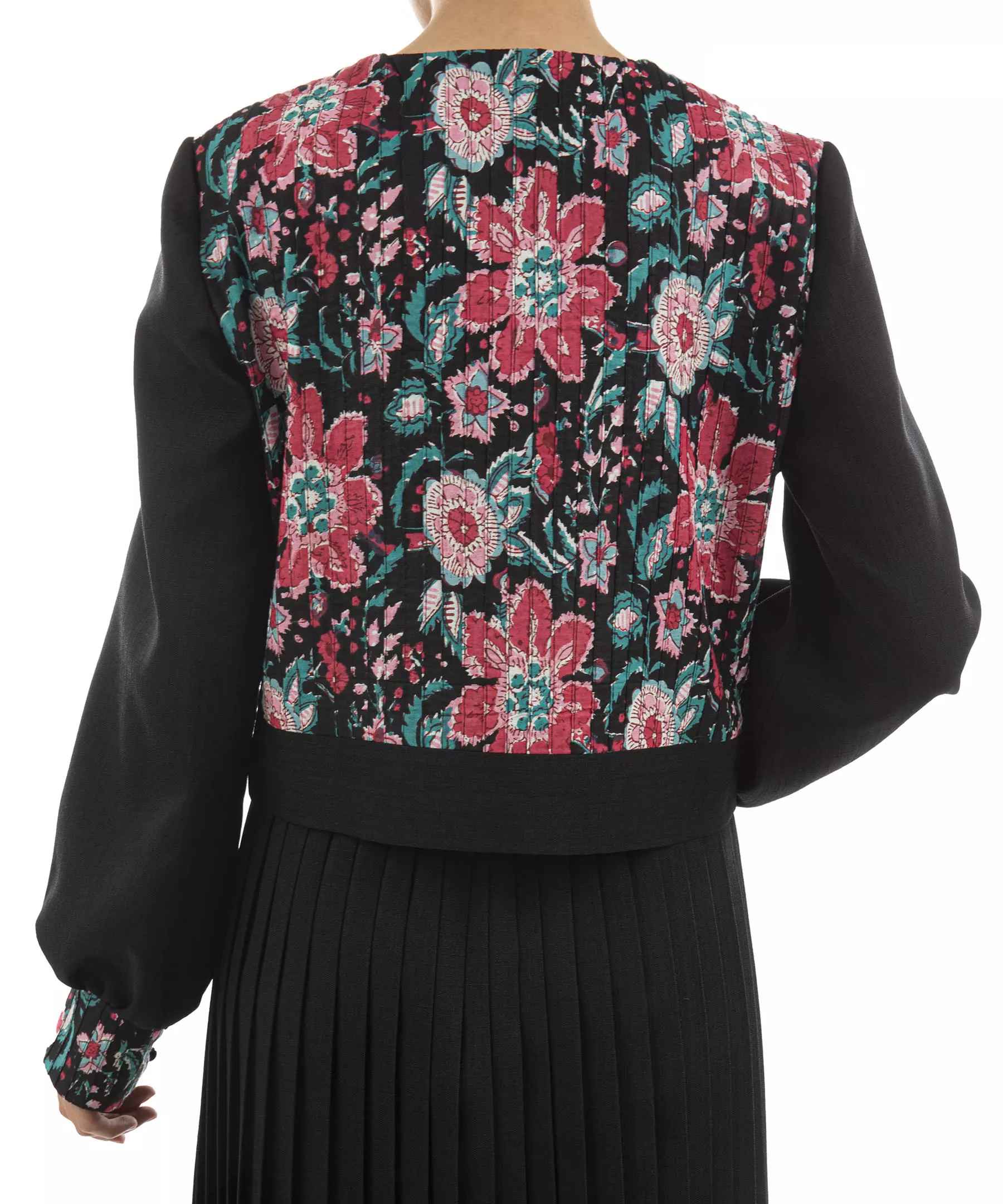 Perzische Dames Korte Manto – Zwart met Bloemenpatroon