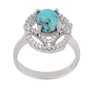 Perzische Neyshabur Turkoois Zilveren Ring Handgemaakt Rhodium Verguld