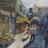 Origineel Realisme Schilderij – Aquarel op Karton, Grote Bazaar van Teheran