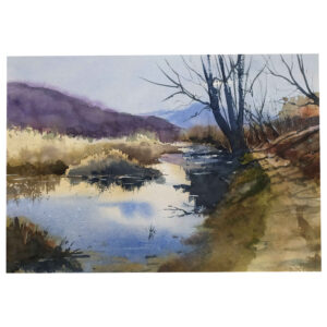 Origineel Realisme Schilderij – Aquarel op Karton, Landschap